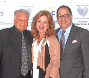 From left, Honorary Chair of NPD and Presenting Sponsor Harold Matzner, Catharine Reed of the H.N. And Frances C. Berger Foundation, which was the Awards Sponsor of this year's National Philanthropy Day, with Patrick Evans, National Philanthropy Day MC.